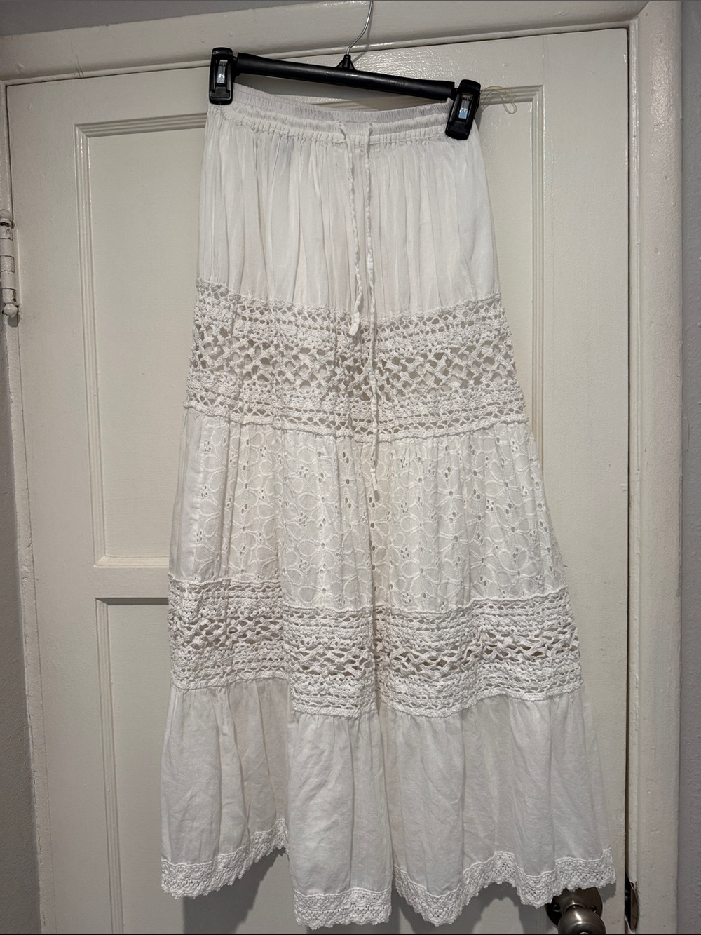 White Crochet Tiered Maxi Skirt - Unbranded